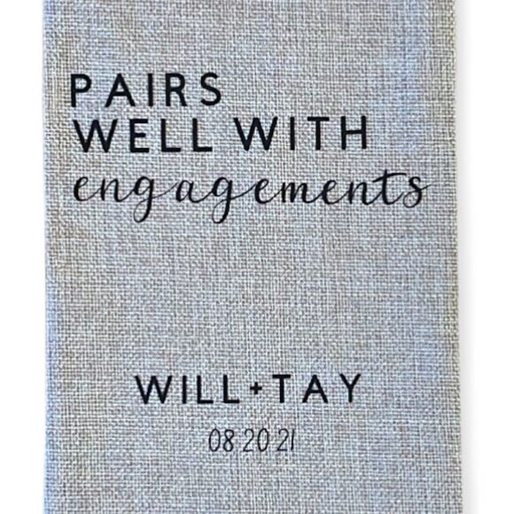 NWT Wool + Pepper Co. CUSTOM Engagement Gift Premium Burlap Wine Bag - Picture 2 of 3